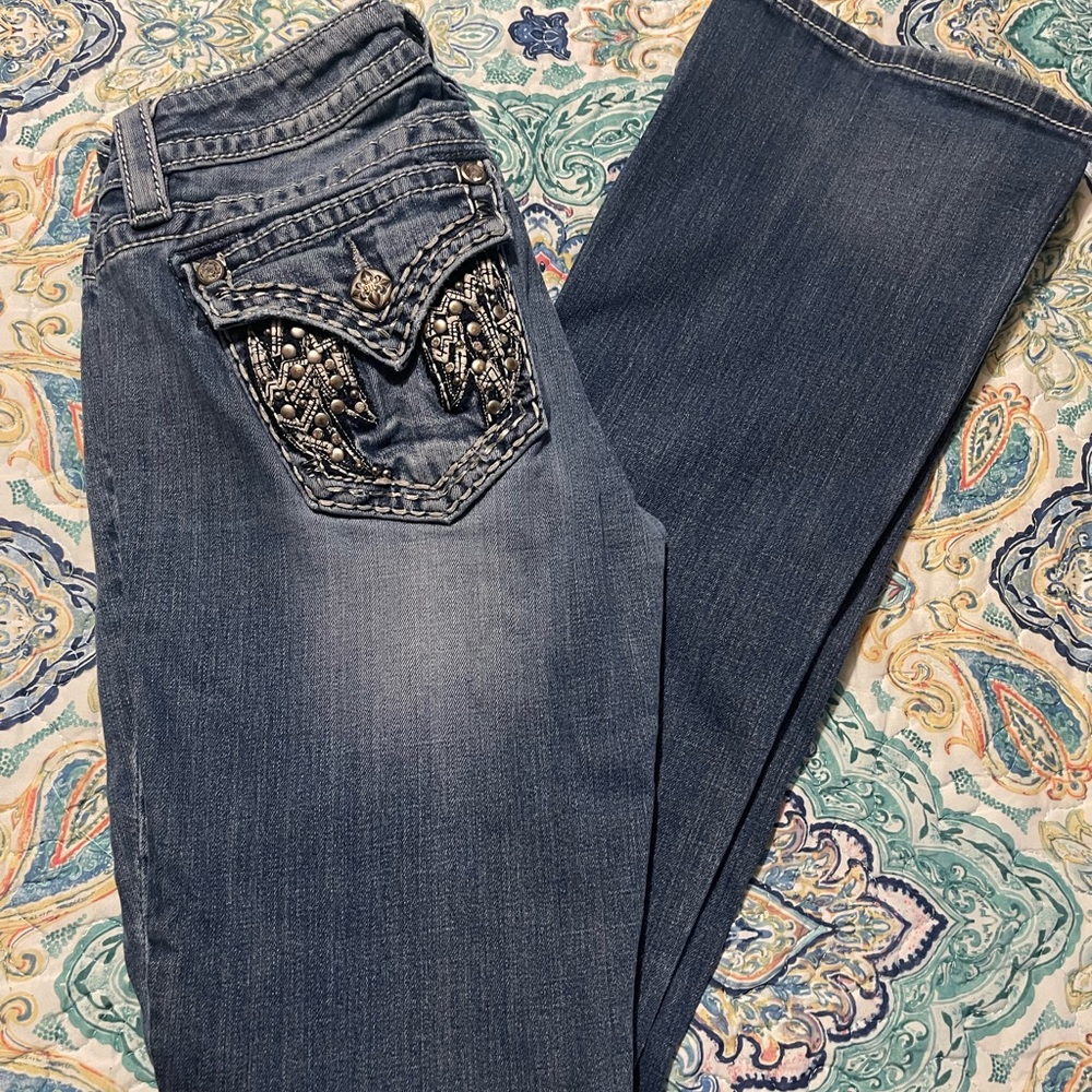 Miss Me Wings Embellished Blue Jeans